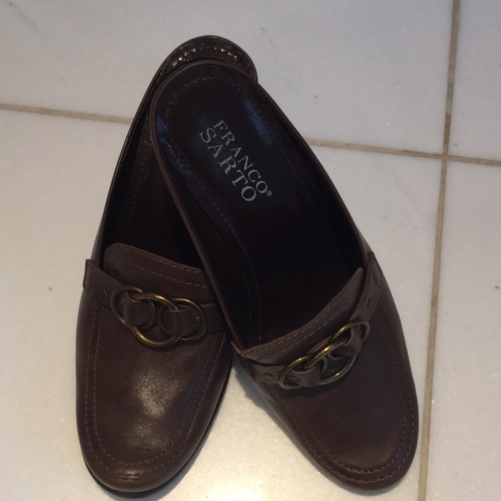 Leather Franco Sarto heels with buckle.